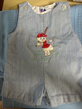 Unbranded Light Blue Striped Kids Shortalls with Embroidered Girl